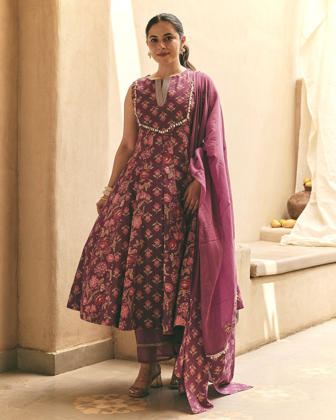 Inaya Purple Cotton Printed Suit Set