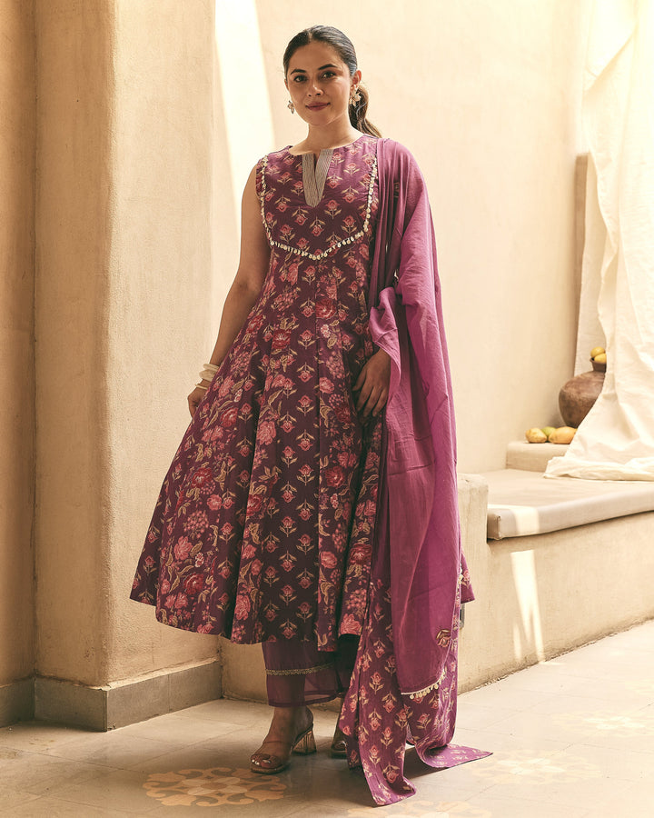 Inaya Purple Cotton Printed Suit Set