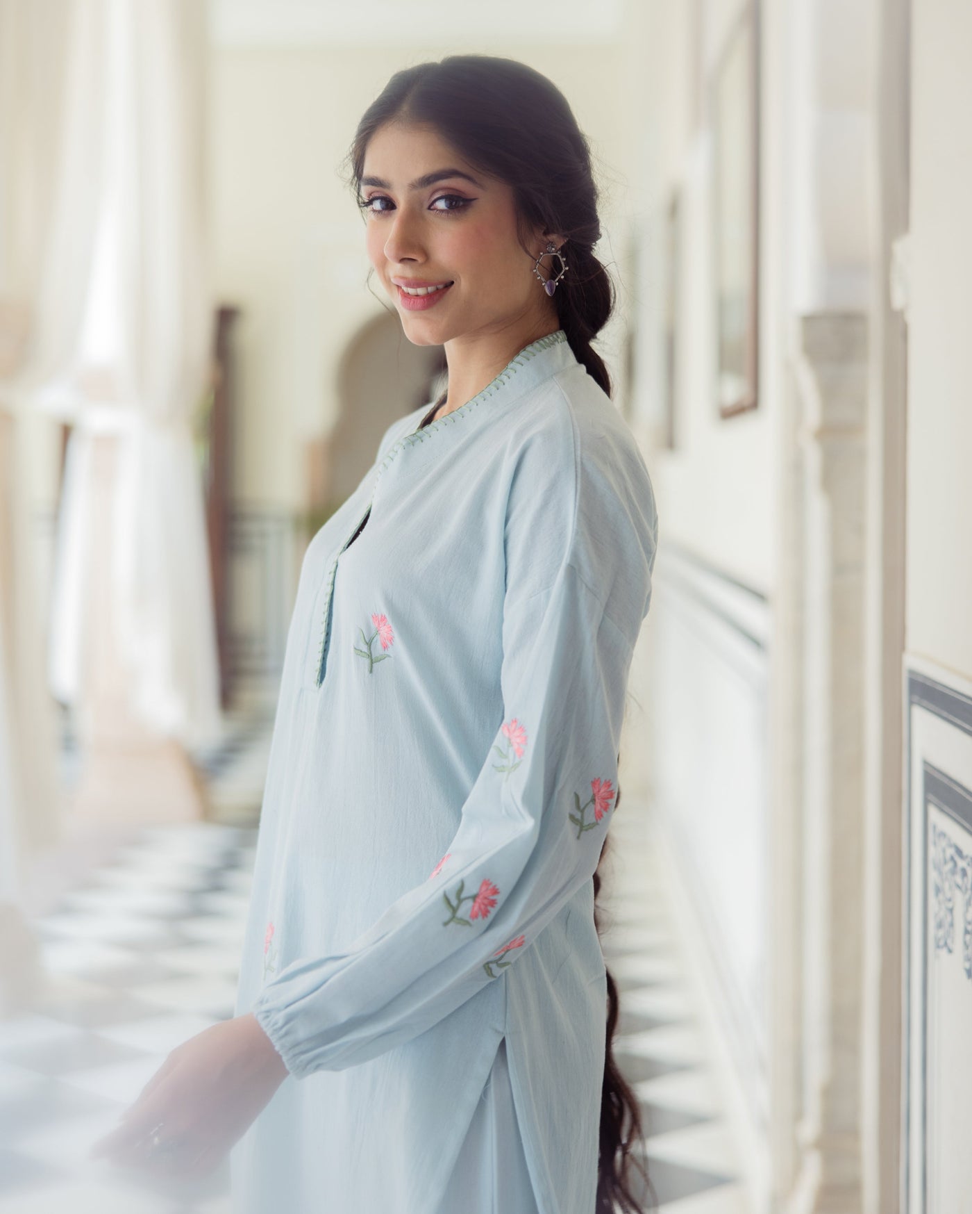 Dazzle Blue Embroidered Flex Kurta Set