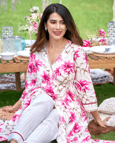 Aashvi White Printed Cotton Kurta Set