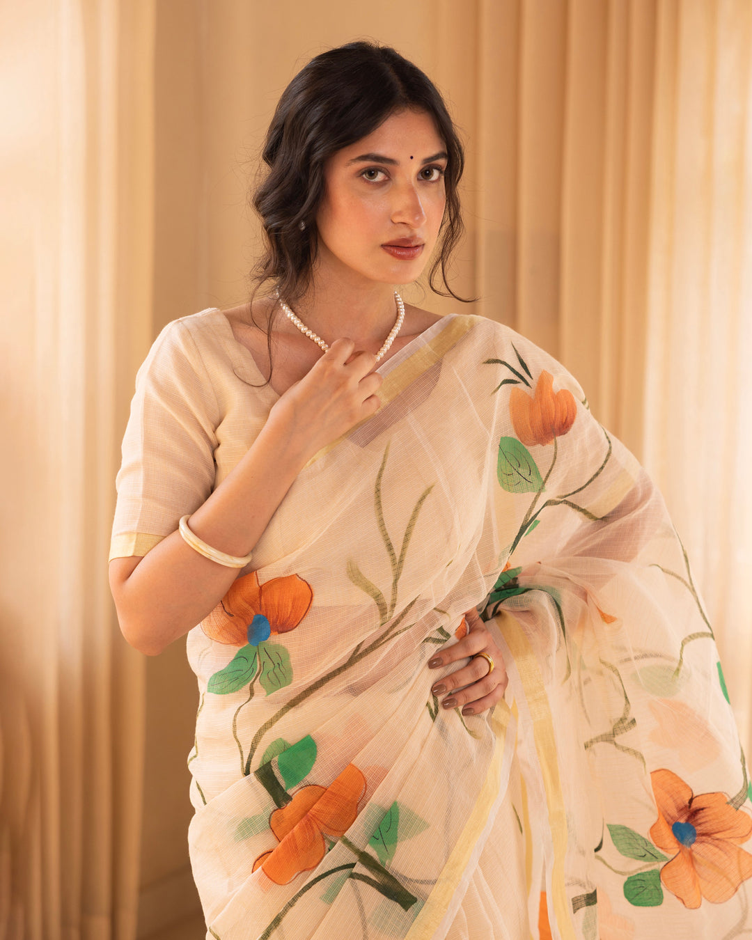 Padmika Beige Doria Handpainted Saree