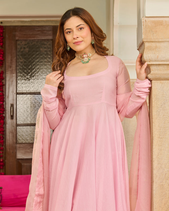 Magnolia Light Pink Solid Chanderi Suit Set