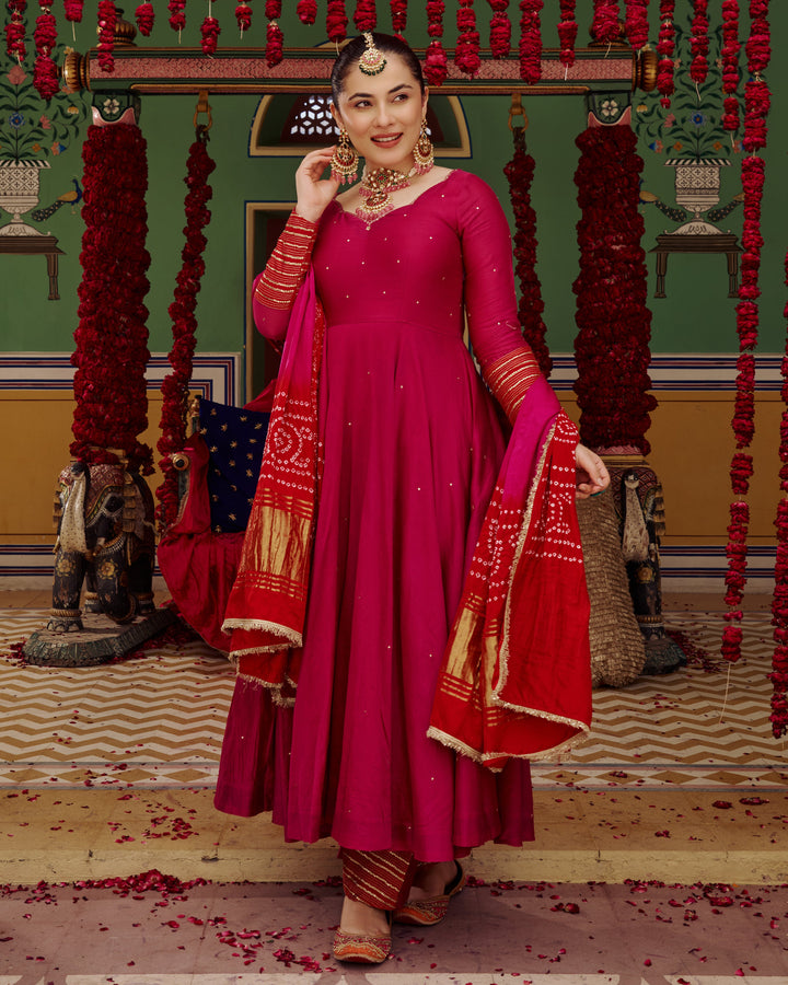 Shagun Pink Embroidered Chanderi Suit Set