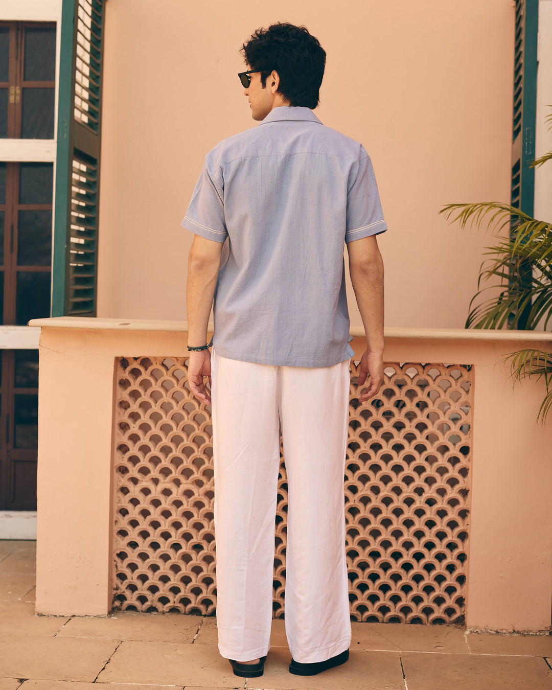 Rilo Blue Cotton Flex Embroidered Shirt