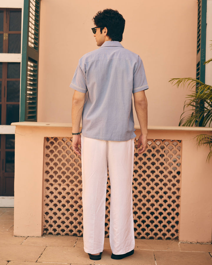 Rilo Blue Cotton Flex Embroidered Shirt