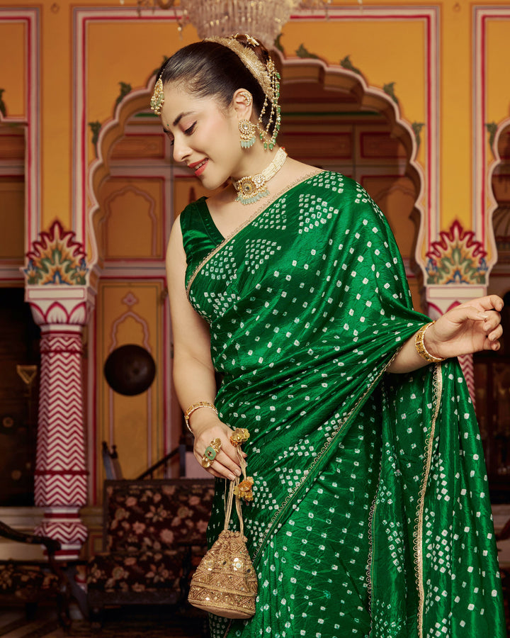 Tesu Green Bandhej Silk Saree