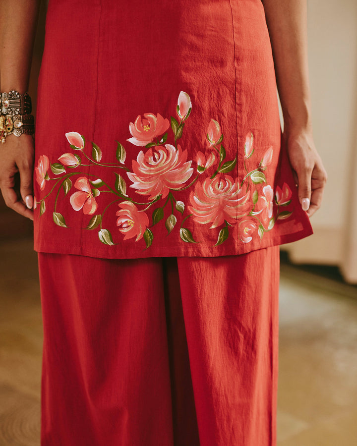 Varnit Orange Handpainted Cotton Coord Set