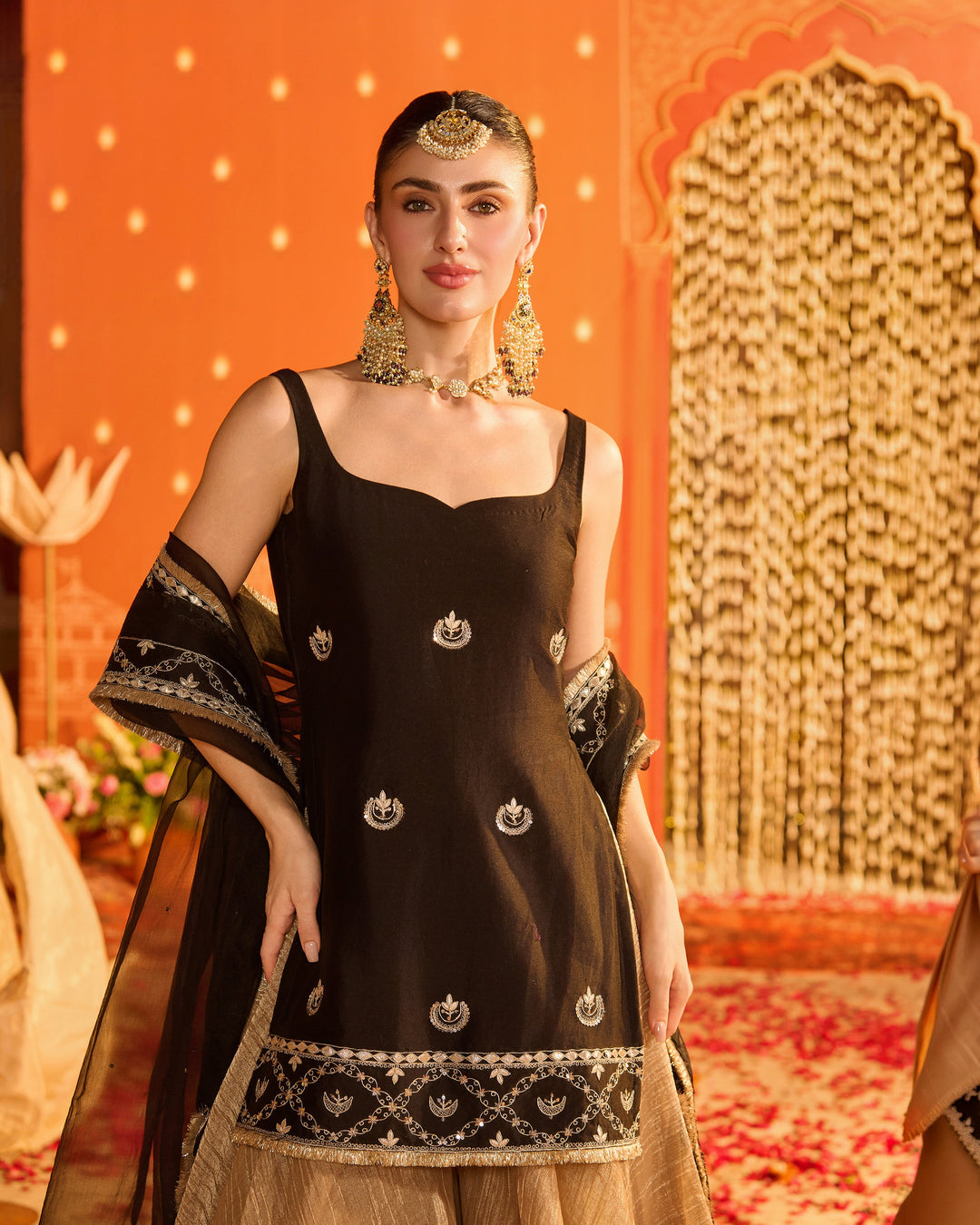 Diyara Black Embroidered Chanderi Garara Set