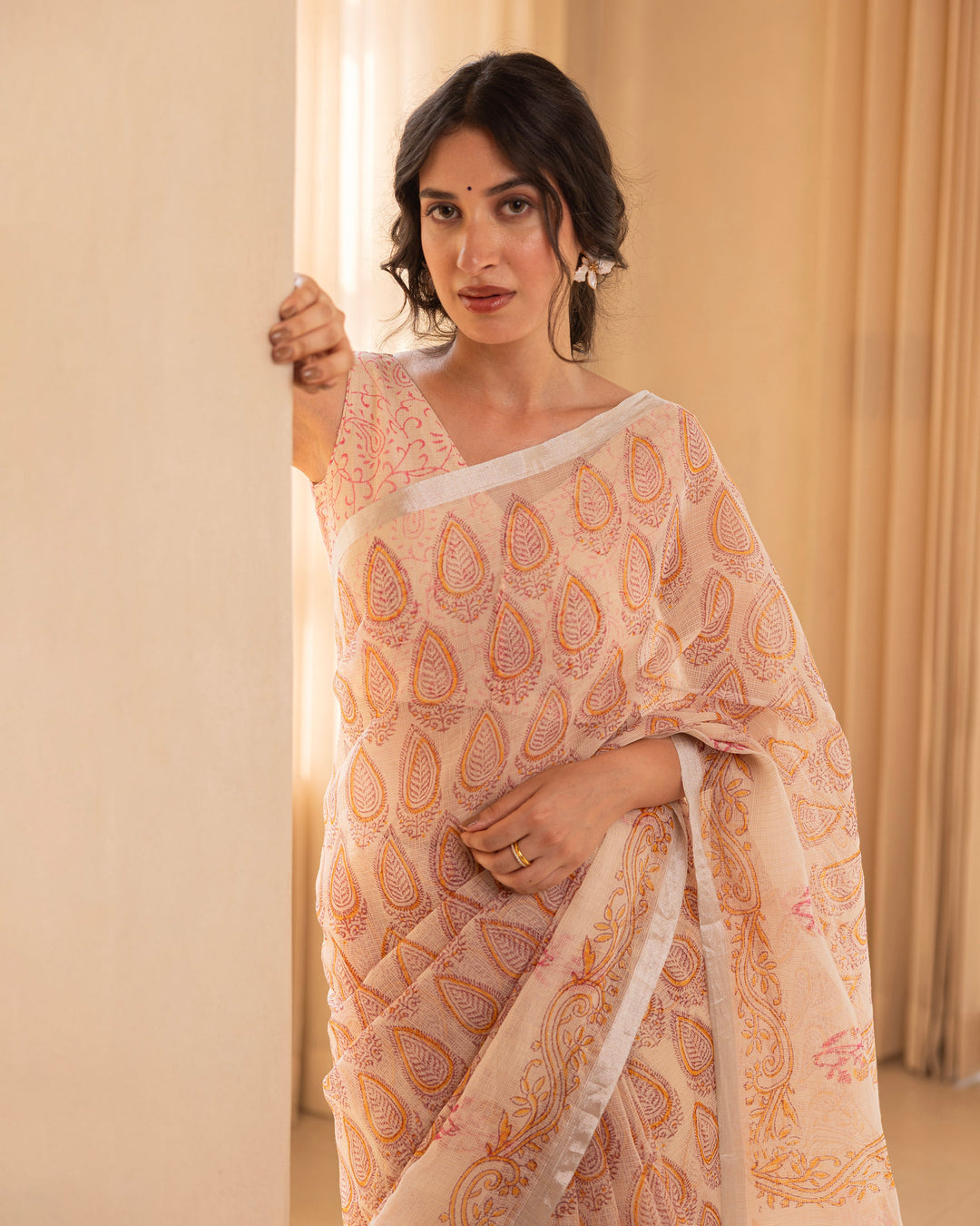 Mishri Cream Doria Printed Saree