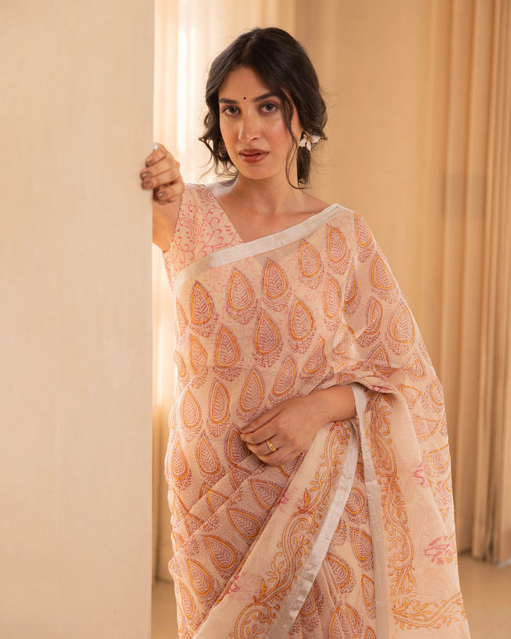 Mishri Cream Doria Printed Saree