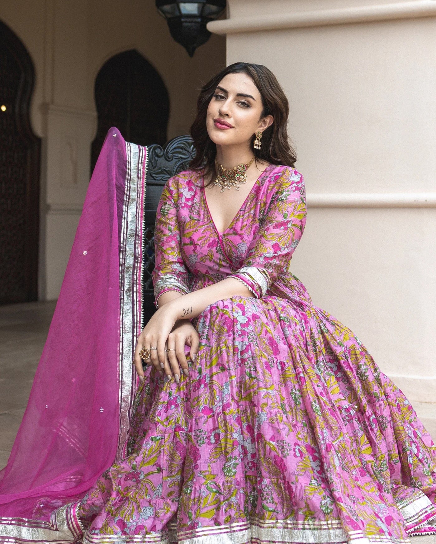 Yelena Chanderi Angrakha Suit Set