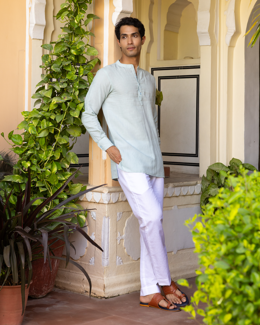 Tejas Pastel Blue Solid Cotton Flex Kurta