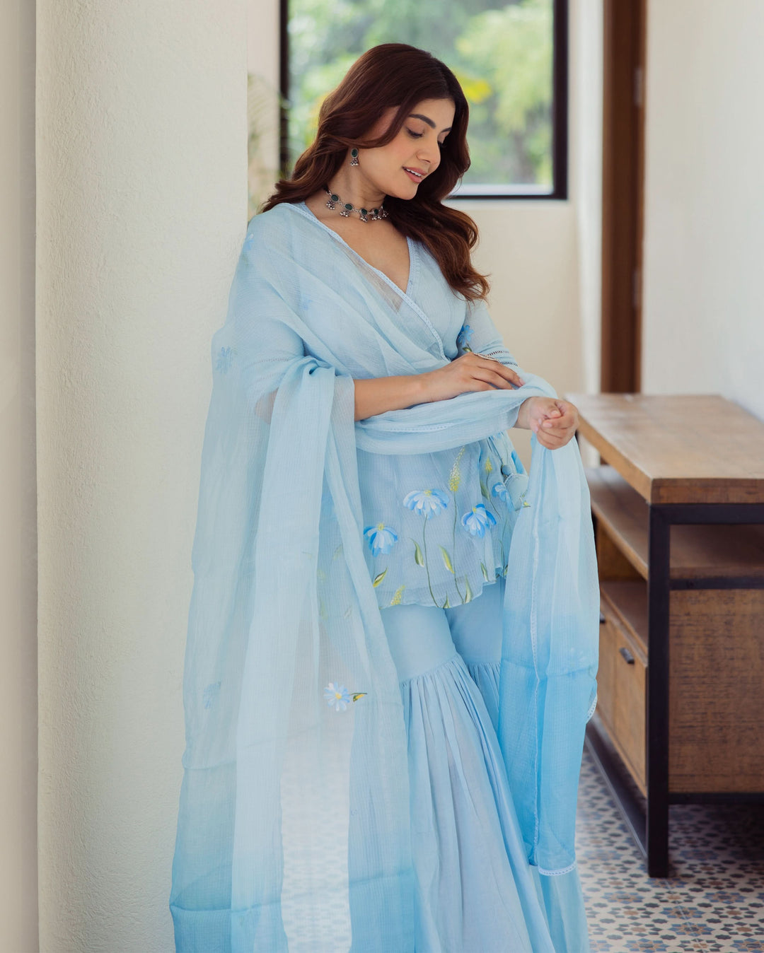 Vivid Blue Handpainted Doria Sharara Set