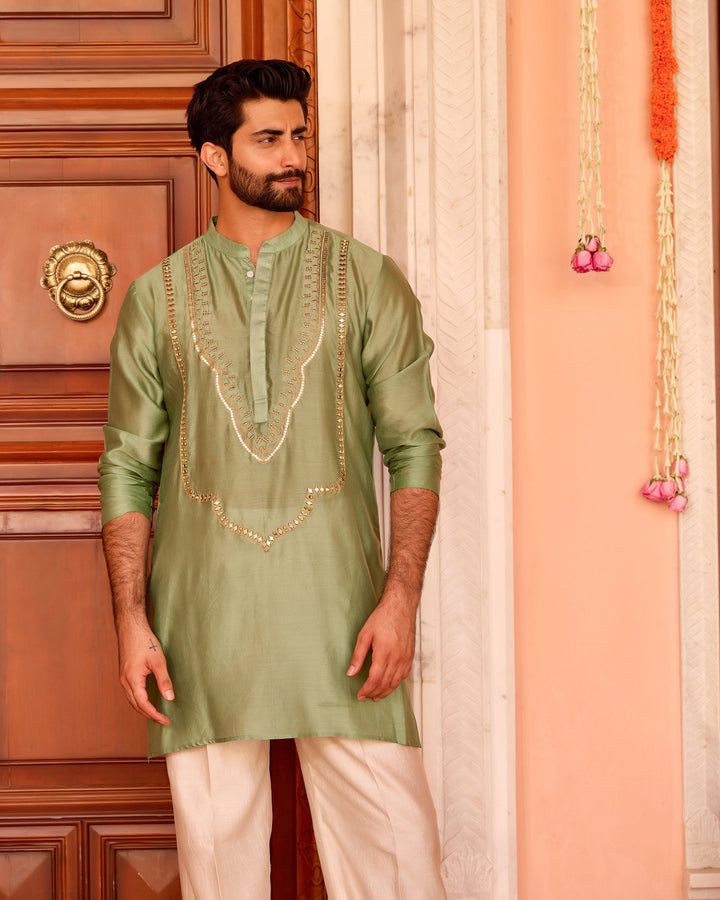 Trilok Sage Chanderi Embroidered Kurta