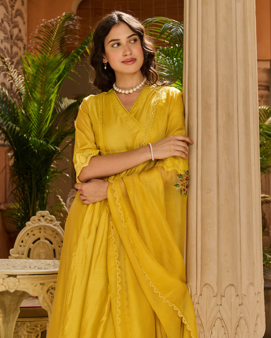 Anoop Yellow Embroidered Chanderi Suit Set