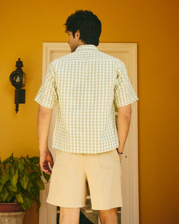 Kairo Sage Cotton Checks Printed Shirt