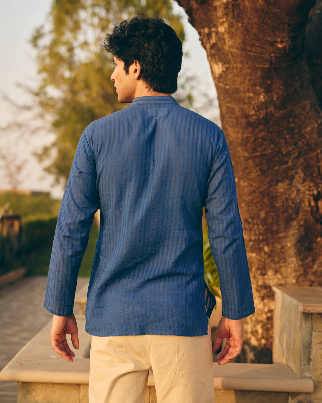 Vero Blue Cotton Dobby Embroidered Shirt