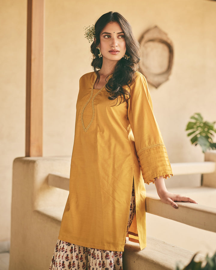 Rama Mustard Cotton Printed Sharara Set