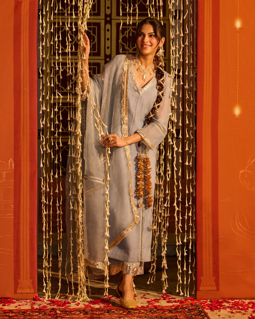 Vihana Powder Blue Embroidered Chanderi Suit Set