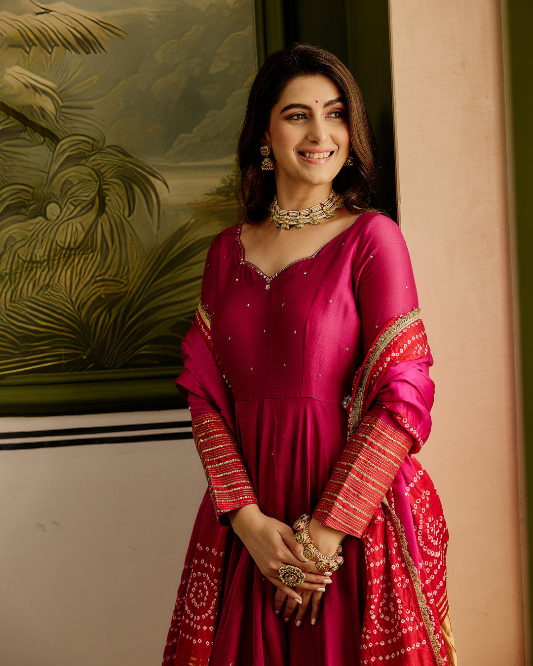 Shagun Pink Embroidered Chanderi Suit Set
