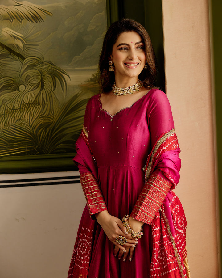 Shagun Pink Embroidered Chanderi Suit Set