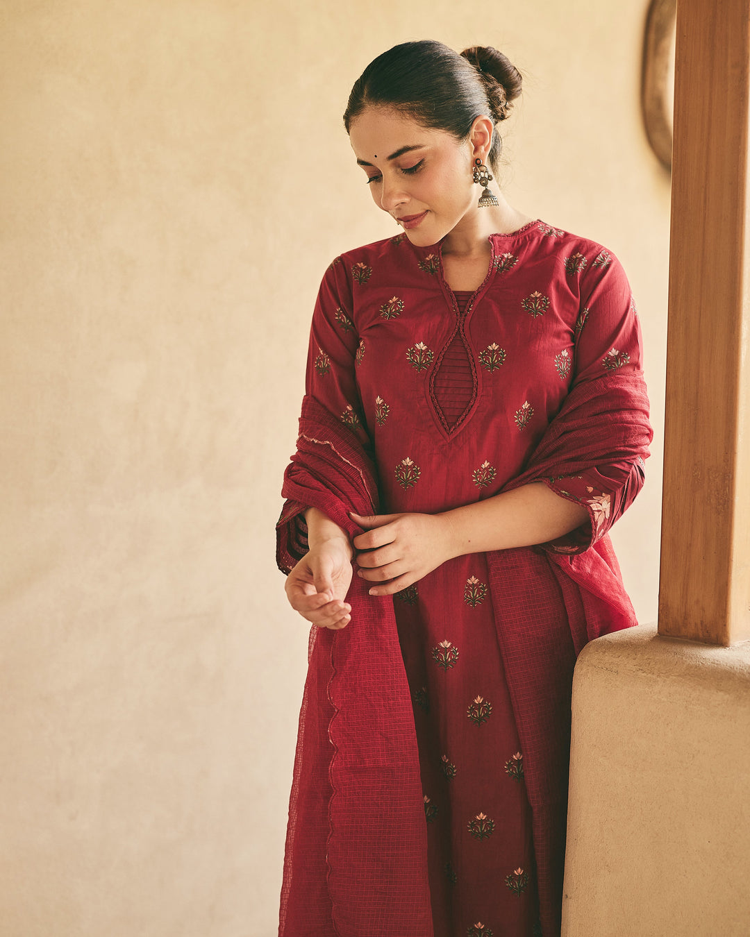 Esya Maroon Cotton Printed Suit Set