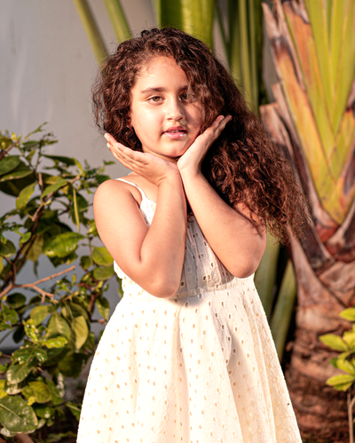 Dewdrop White Cotton Schiffli Dress