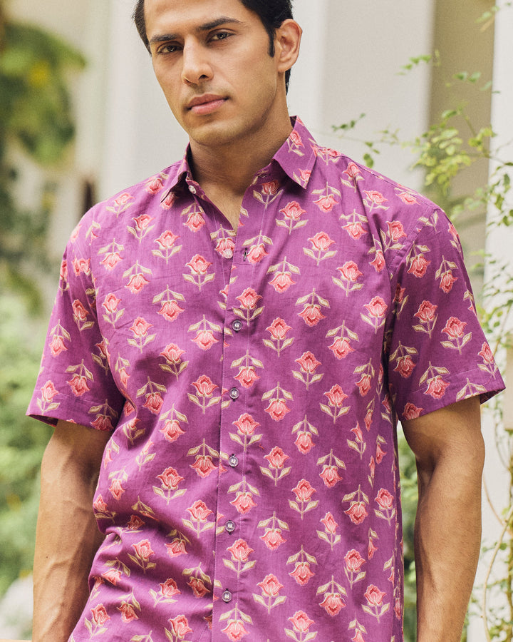 Ritesh Purple Printed Cotton Shirt