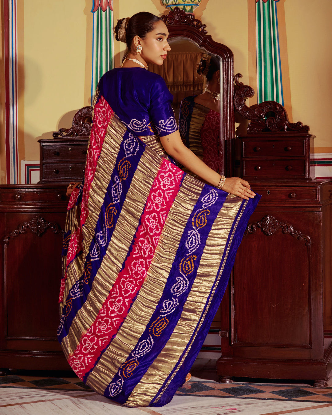 Jalika Purple Bandhej Silk Saree