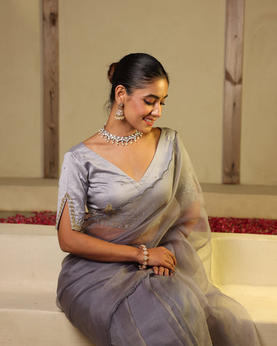 Chhavi Grey Chanderi Embroidered Blouse