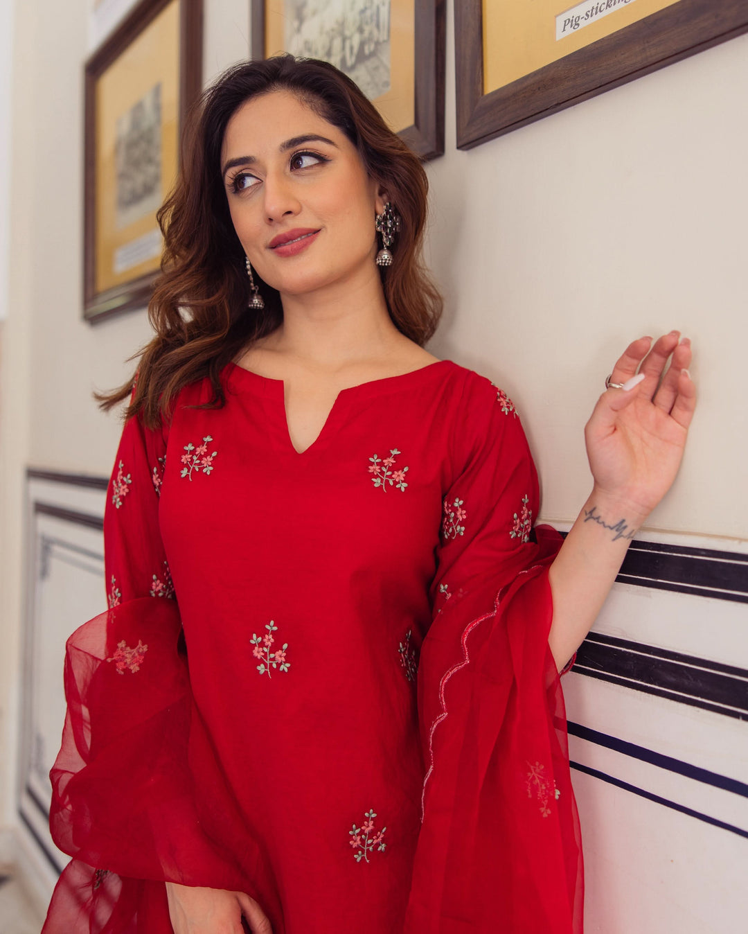Radhika Red Embroidered Chanderi Suit Set
