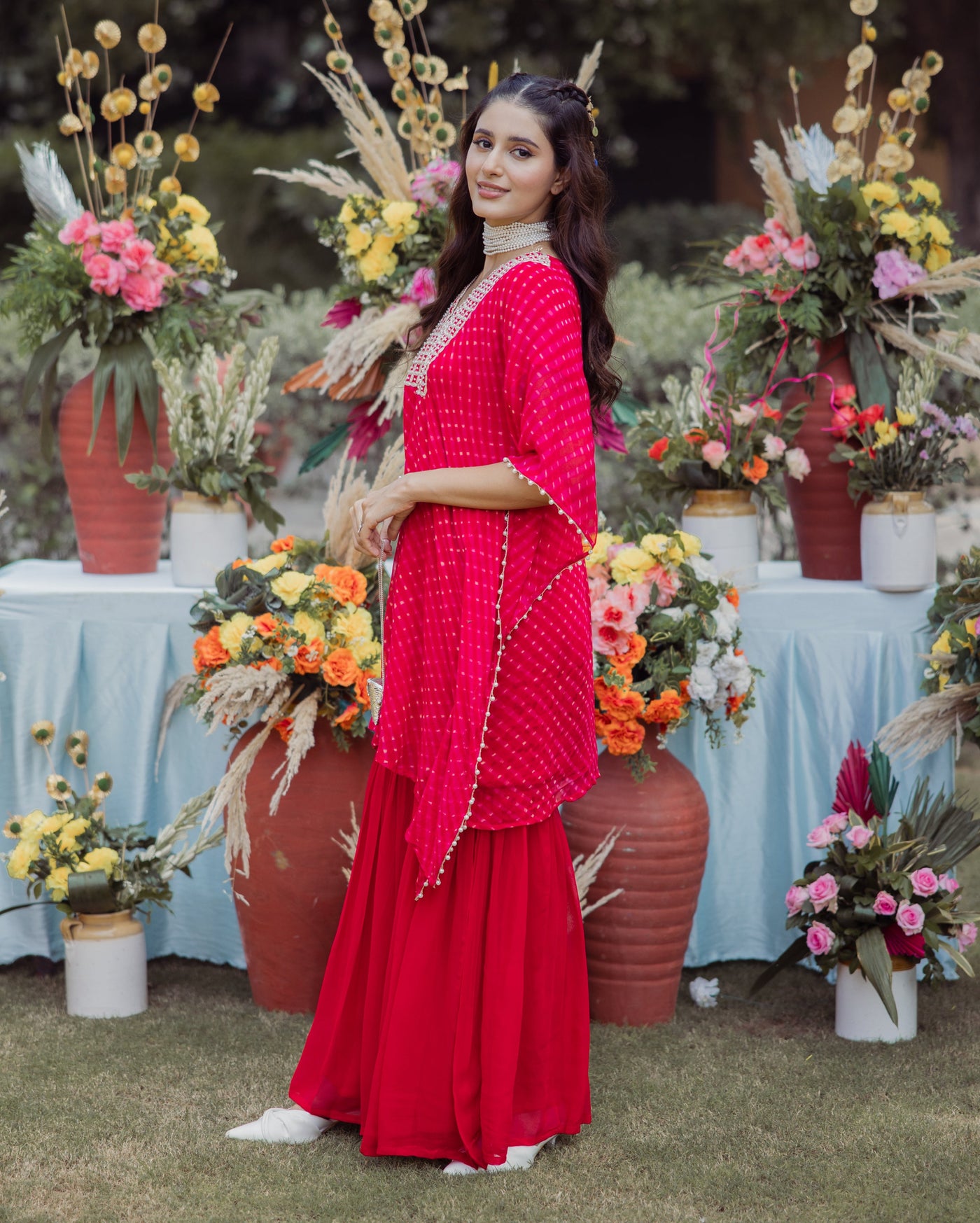 Chahat Red Leheriya Georgette Coord Set
