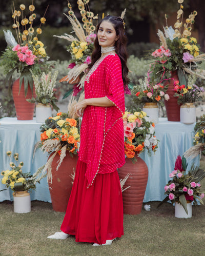 Chahat Red Leheriya Georgette Coord Set