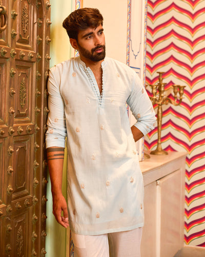 Udayan Blue Embroidered Chanderi Kurta