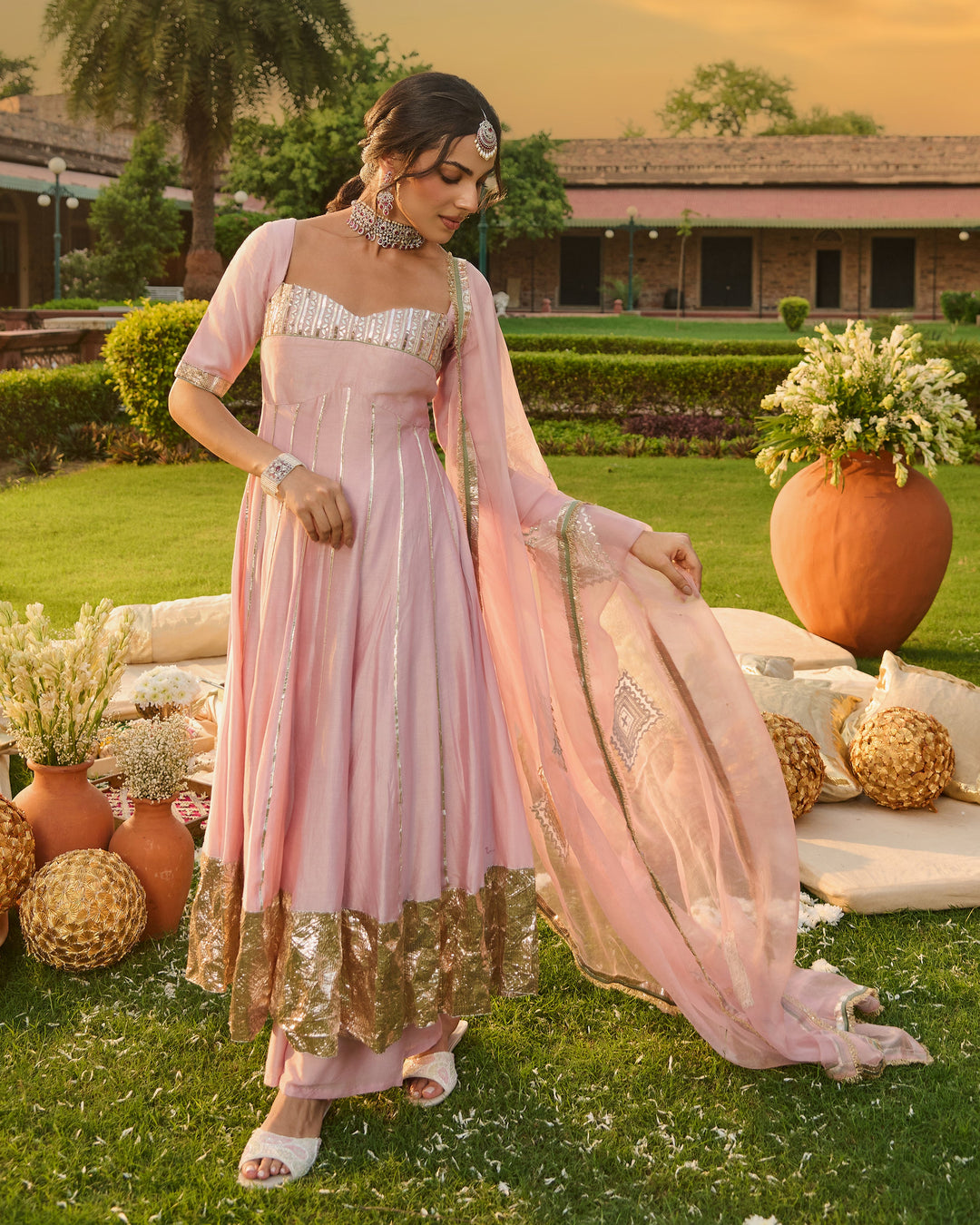 Jyotira Light Pink Embroidered Chanderi Suit Set