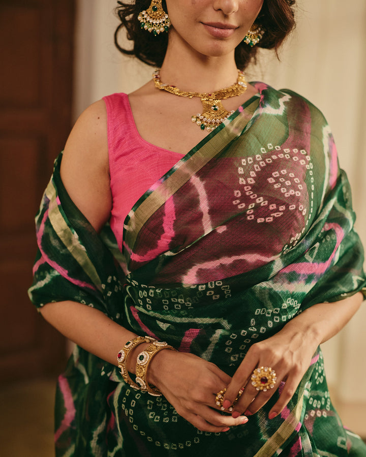 Pushp Green Doria Bandhej Saree