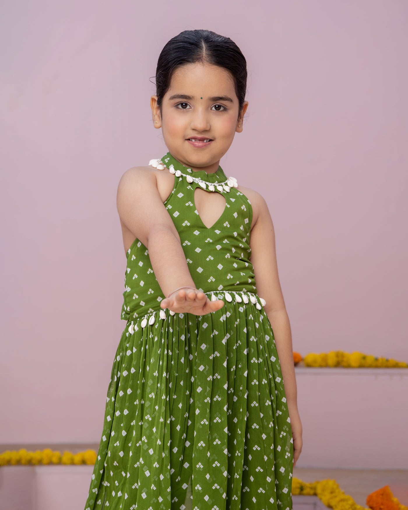 Pihu Green Bandhani Georgette Coord Set