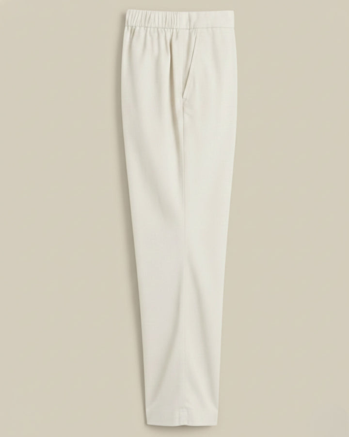Kriya Off White Cotton Solid Straight Pants