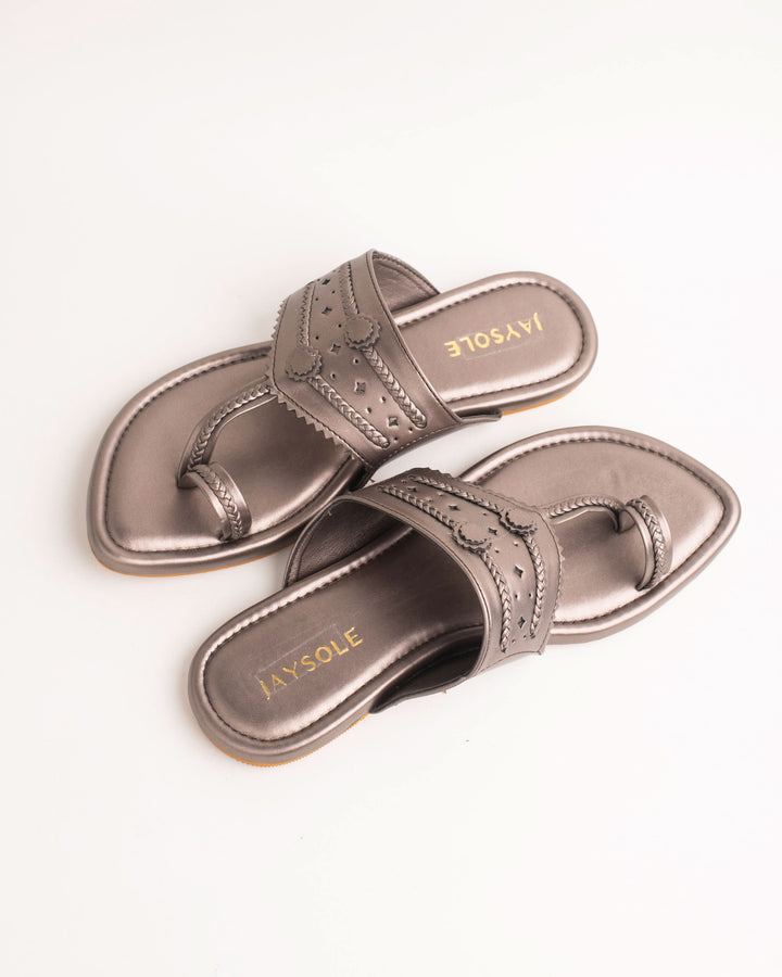 Milan Gunmetal Solid Kolha Flats 