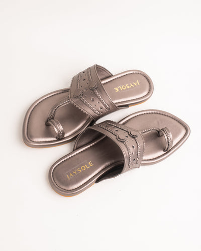 Milan Gunmetal Solid Kolha Flats 