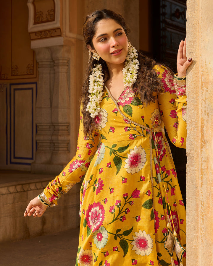 Iltija Yellow Printed Chanderi Suit Set