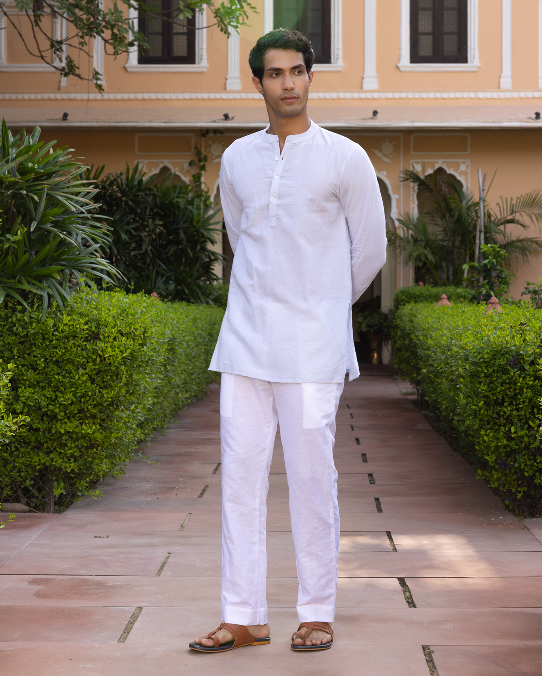 Yudhveer Pastel Blue Solid Cotton Flex Kurta