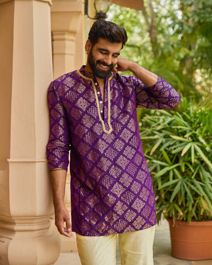 Devam Purple Jacquard Kurta