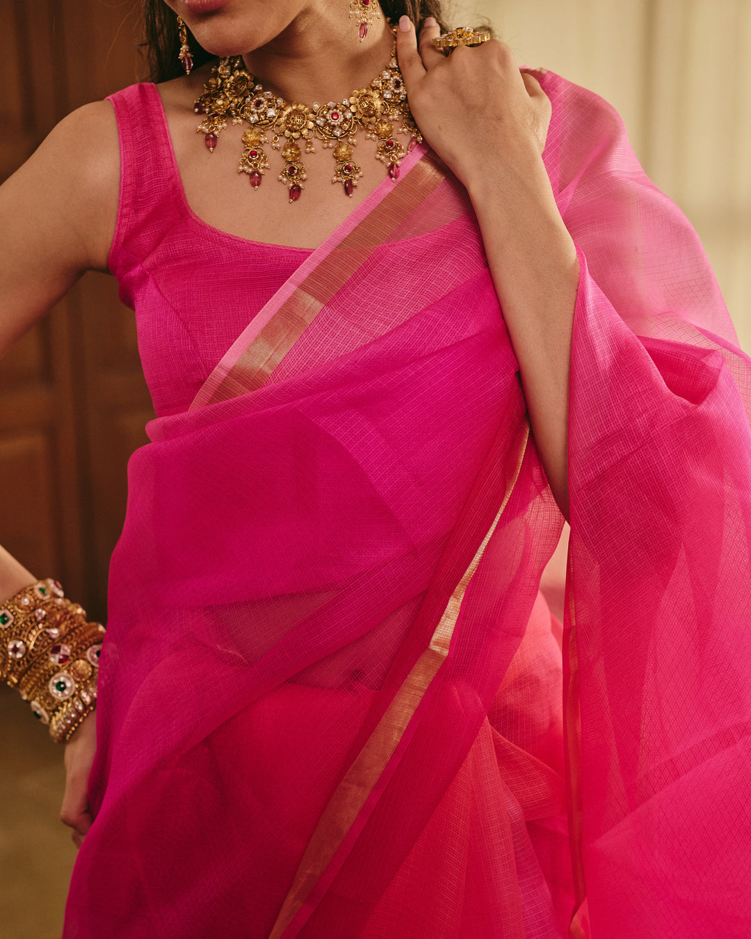 Kesariya Pink Doria Tie Dye Saree