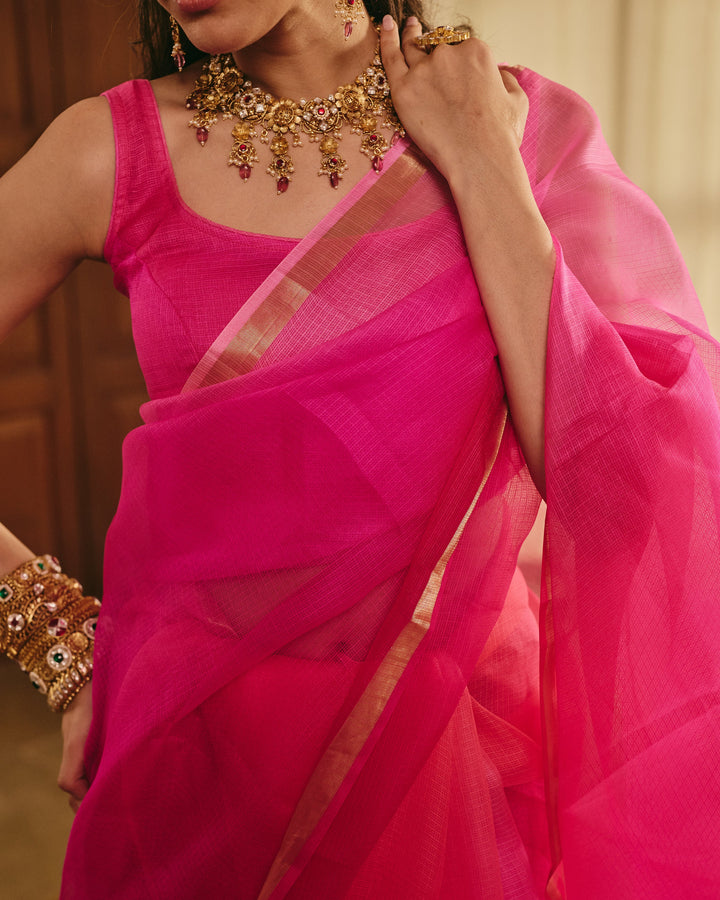 Kesariya Pink Doria Tie Dye Saree
