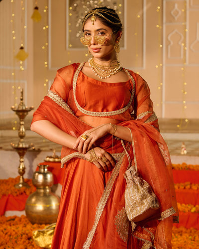 Deepa Orange Solid Chanderi Lehenga Set