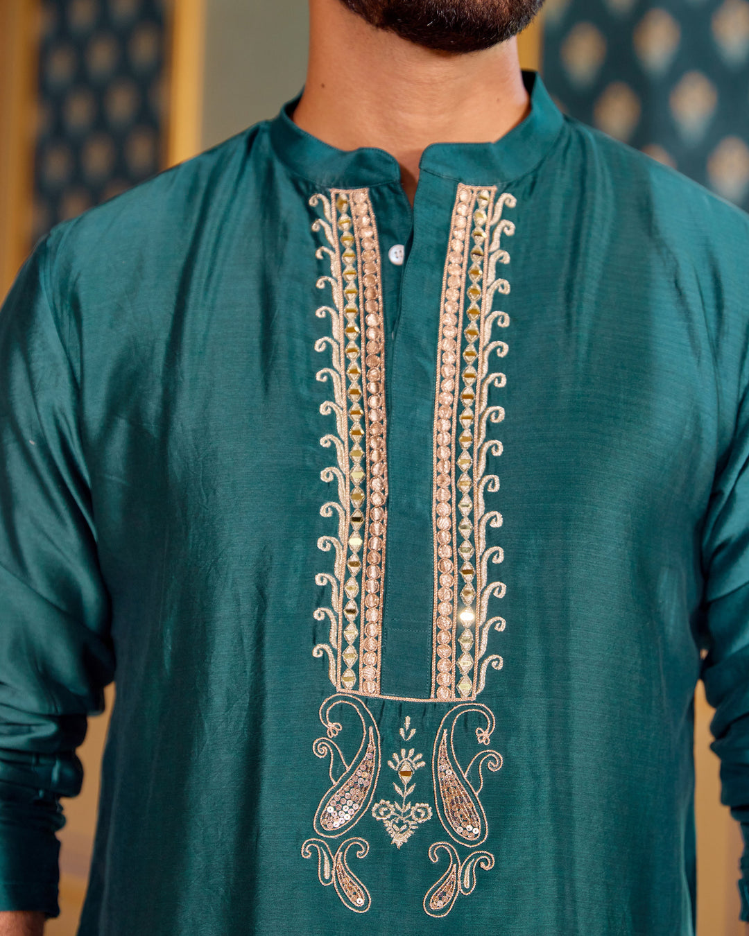 Prem Teal Chanderi Embroidered Kurta