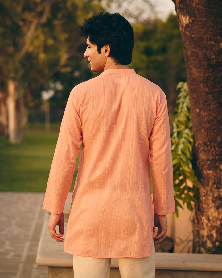 Cavo Peach Cotton Dobby Embroidered Shirt