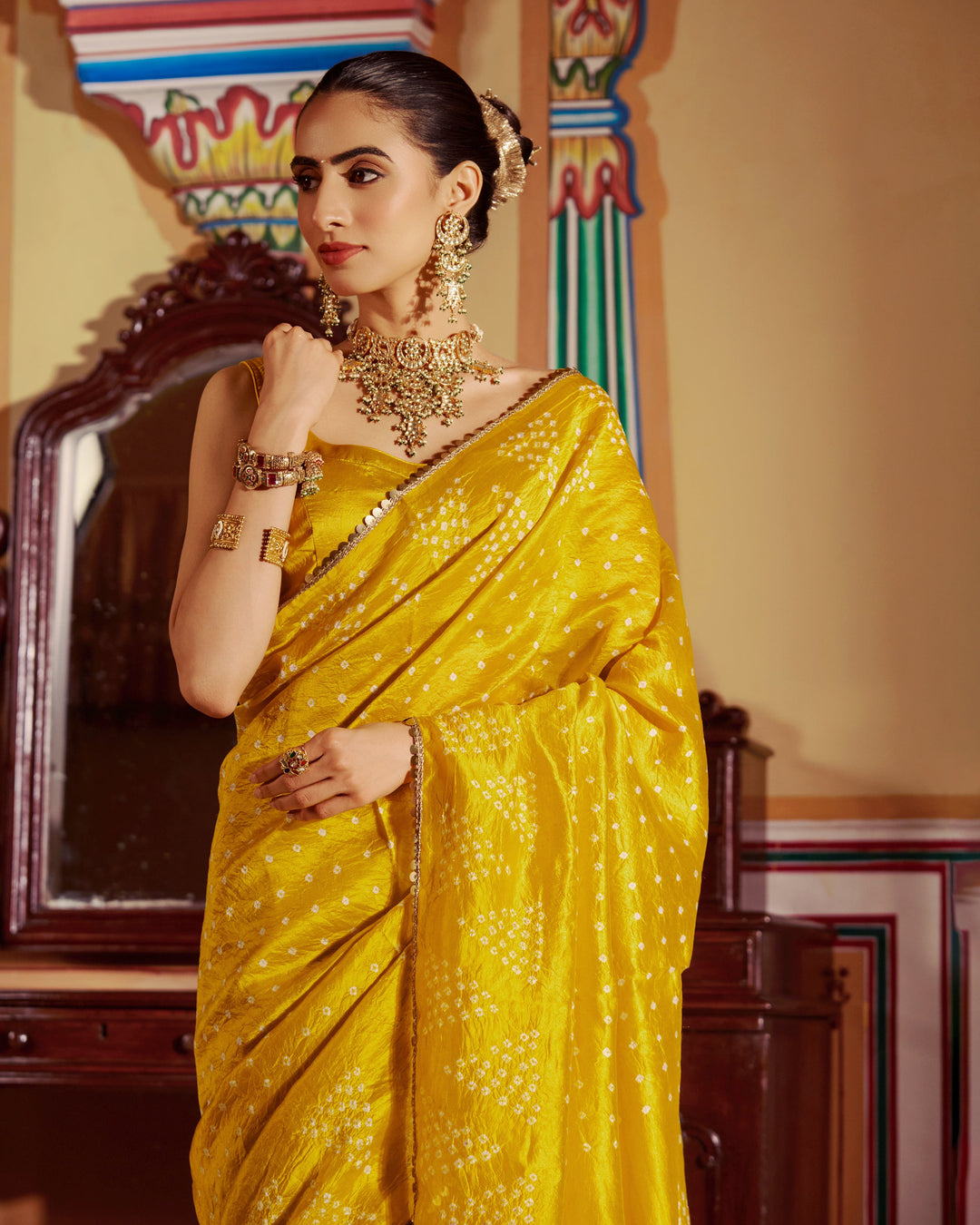 Ketaki Yellow Bandhej Silk Saree