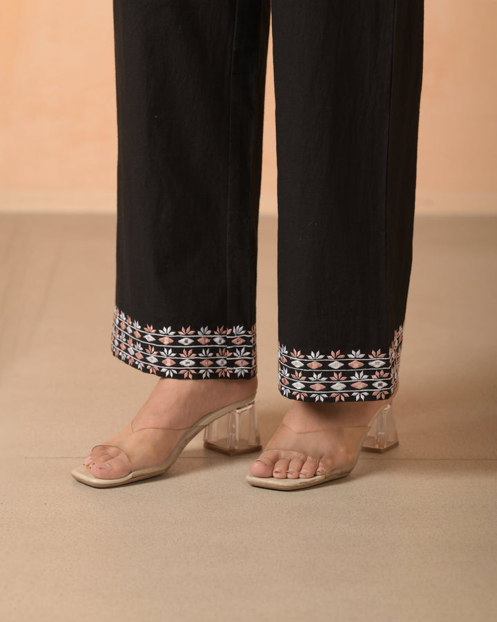 Aroha Black Flex Embroidered Straight Pants